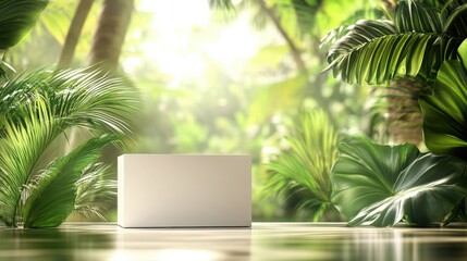 Minimalist White Box Surrounded by Lush Tropical Foliage