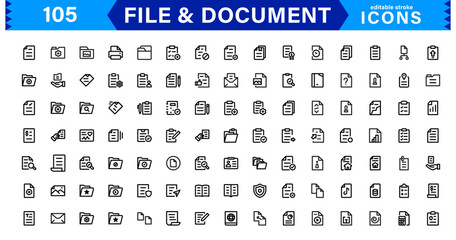 Modern Document and File Icons. Clean & Versatile Icons for Digital Paperwork, Cloud Sync, Folder Organization, and Business Efficiency