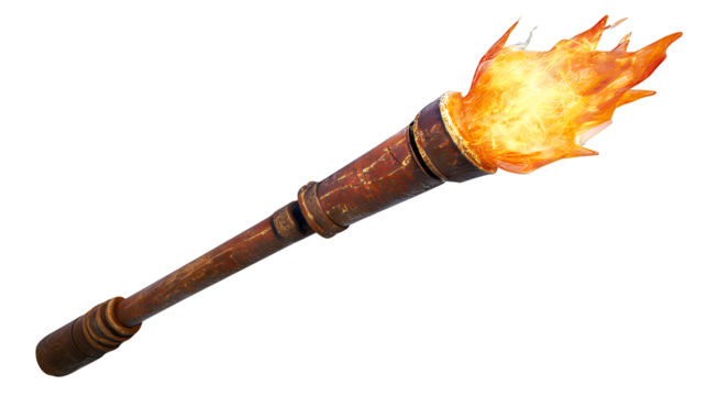 a torch with flames on a transparent background, PNG image, PNG file, Generative art.