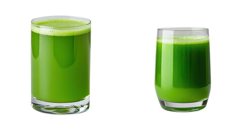 Fresh Green Juice in Two Glasses, isolated on transparent background.