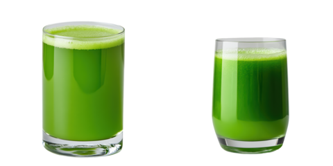 Fresh Green Juice in Two Glasses, isolated on transparent background.