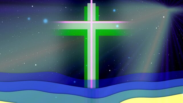 Christian Cross in Space on Colorful Wave Shape Background for Pray and Hope