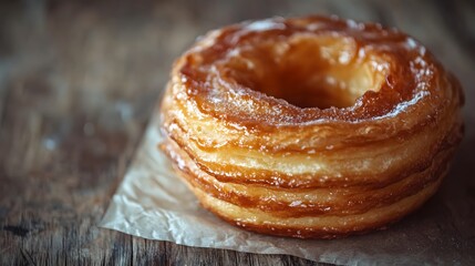 Delicious Croissant Pastry on Rustic Wooden Table with Glaze
