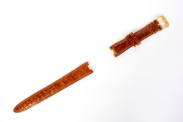 Wristwatch brown leather straps isolated on white background