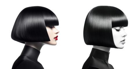 Stylish Portraits of Fashionable Women with Creative Haircuts, isolated on transparent background.