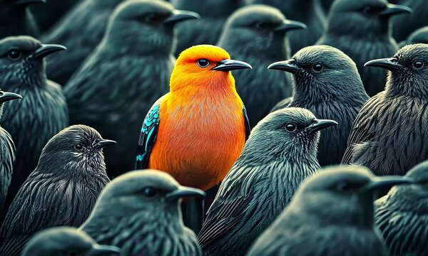 Unique Bird Standing Out from the Crowd – A Powerful Symbol of Individuality | Superlative Generative AI Image