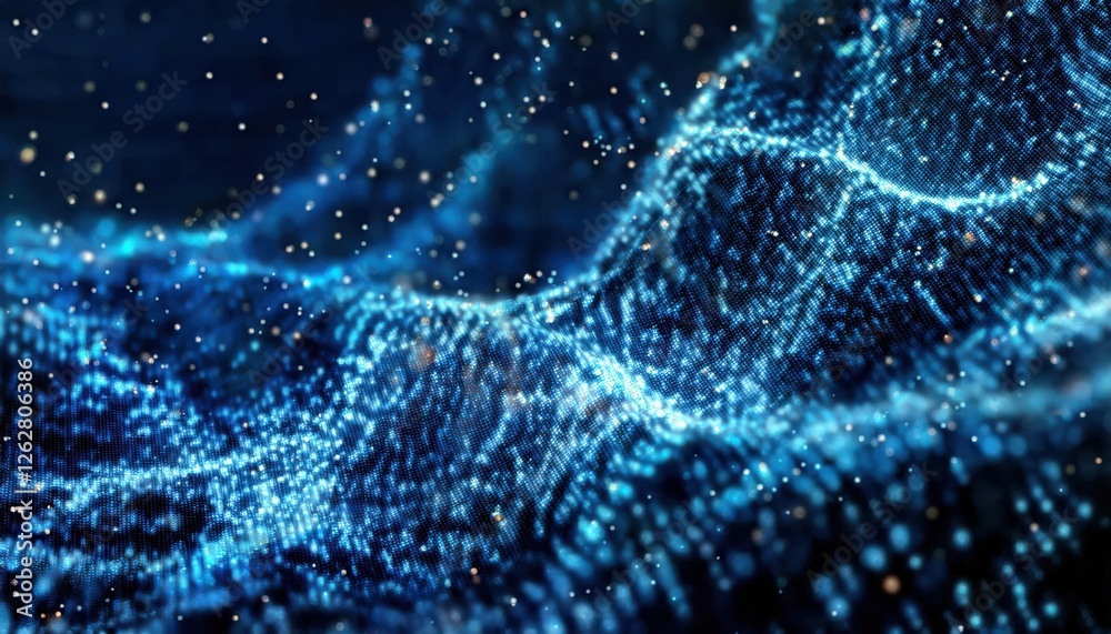 Aufkleber futuristic digital wave of glowing blue data points for technology, artificial intelligence, and science concepts