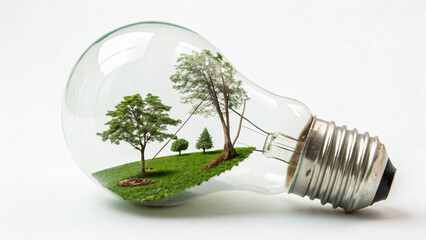 Eco-Friendly Light Bulb with Trees and Grass in a Sustainable Environment