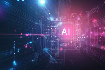 Obraz premium Innovative graphic layout showcasing artificial intelligence technology in a digital landscape