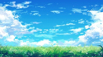 the view of the prairie decorated with sun and clouds