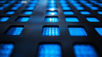 Abstract blue grid pattern glows with an intricate geometric design