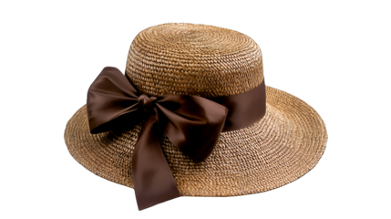 a straw hat with a bow on a transparent background, PNG image, PNG file, Generative art.