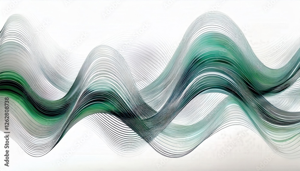 Poster fluid wave pattern in layered green and white gradients for abstract wall art and modern graphic design projects

