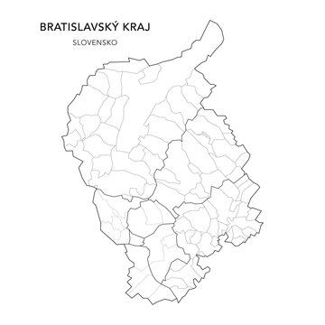 Geopolitical Vector Map of the Bratislava Region (Bratislavsk&yacute; Kraj) with Municipalities (Obc&iacute;), Districts (Okres), and Bratislava Boroughs (Mestsk&eacute; Časti) Subdivisions - Slovakia (Slovensko) 2025