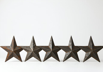 Fototapeta premium Rustic metal five stars weathered vintage decor elements isolated on plain background