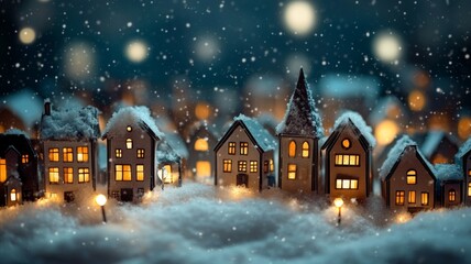 Obraz premium Enchanted Winter Village at Night: A Magical Holiday Scene