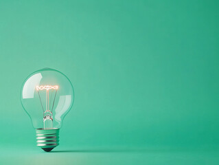 lightbulb glowing against mint green background symbolizes innovation and creativity
