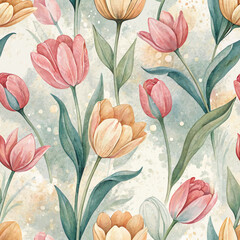 Obraz premium Seamless Wash Background with Tulip Patterns, Soft Strokes and Blended Colors for Festival Memorabilia 