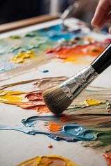 Fototapeta premium A close-up of a paintbrush covered in paint, symbolizing the process of creativity