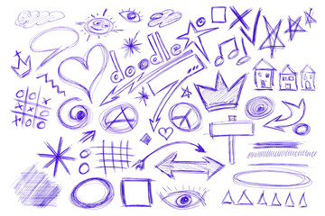 Set doodle icons, hand draw ballpoint pen, isolated on white © dule964
