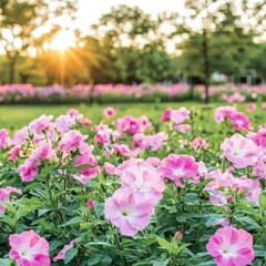 Obraz premium Serene Sunset Pink Petunias in a Summer Garden