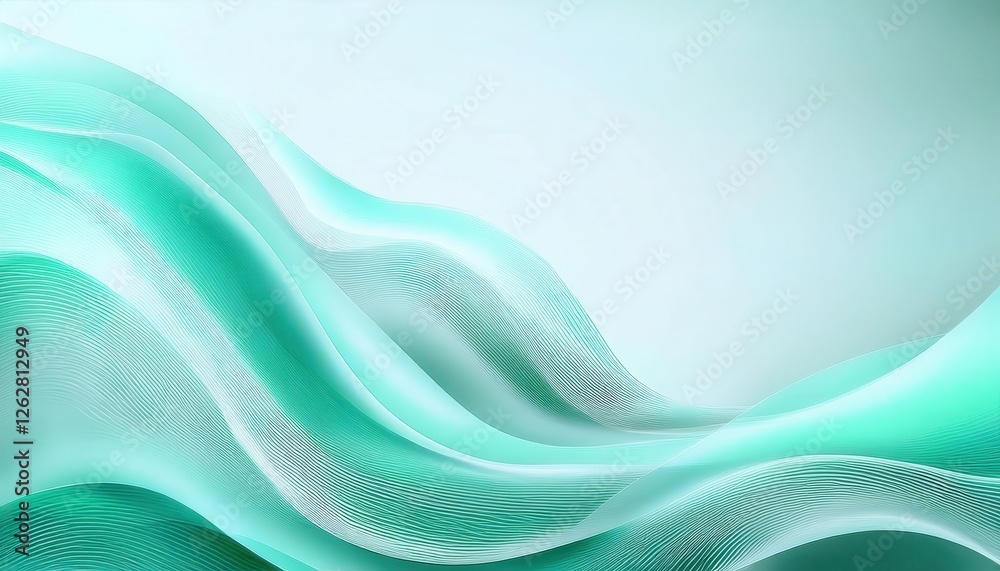 Poster fluid turquoise waves abstract background for modern design, digital flow art with gradient lines and soft motion

