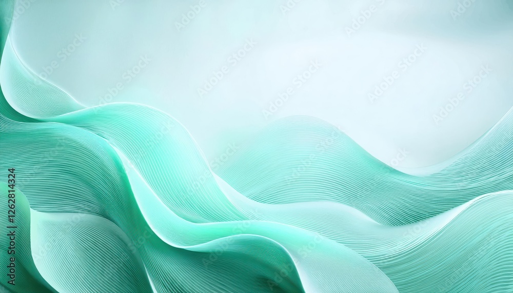 Poster fluid turquoise waves abstract background for modern design, digital flow art with gradient lines and soft motion


