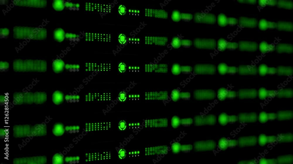 Wall mural animation blade server rack cluster of hard drives storage light in internet data center room
