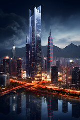 Fototapeta premium Digital night cityscape design illustration abstract graphic poster background