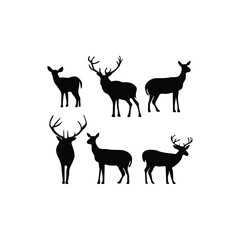 Deer Vector Illustration Set. Silhouette of deers on white background. Set of deer. World wildlife day.