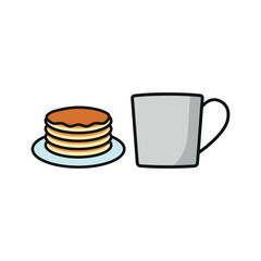 Tea and pancake set icon represents a warm and cozy breakfast pairing, perfect for café branding, bakery menus, brunch promotions, and gourmet food visuals.