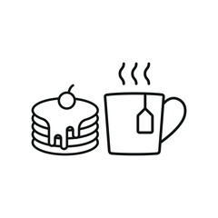 Tea and pancake set icon represents a warm and cozy breakfast pairing, perfect for café branding, bakery menus, brunch promotions, and gourmet food visuals.