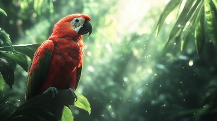 Red parrots in tropical rainforests