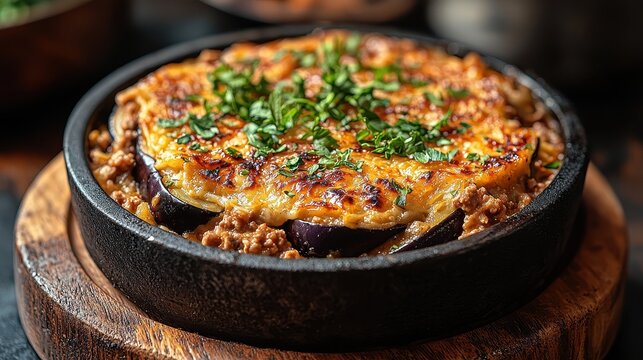 Delicious Moussaka Greek Eggplant Casserole with Minced Meat and Creamy B chamel Sauce