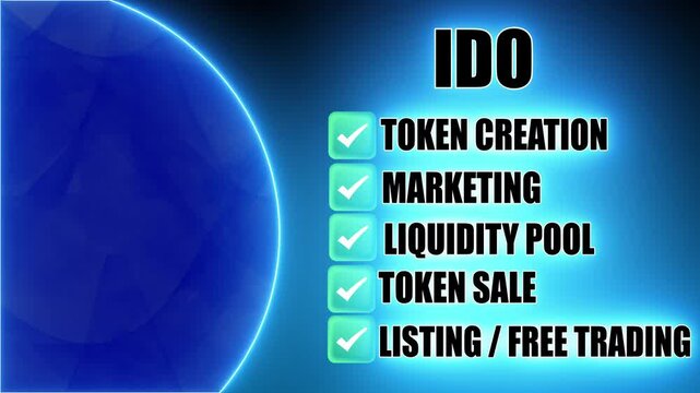 IDO - Cryptocurrency Term - Black Text on Blue Neon Background with Animation
