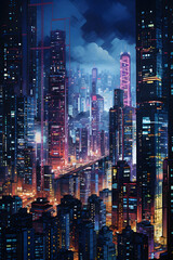 Digital night cityscape design illustration abstract graphic poster background