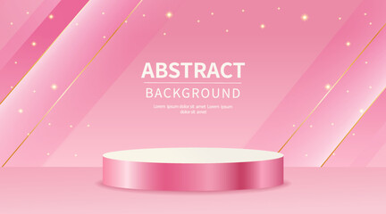 Luxury pink product display banner design with gold wavy lines and sparkling lights decoration