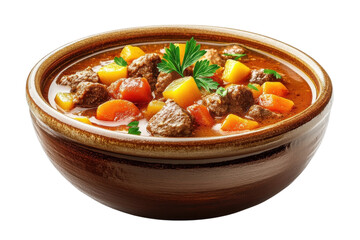 Homemade beef stew bowl isolated on transparent background