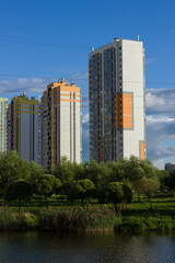 Modern apartment buildings on the river bank