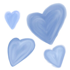 Blue love shape illustration in oil paint style on transparent background