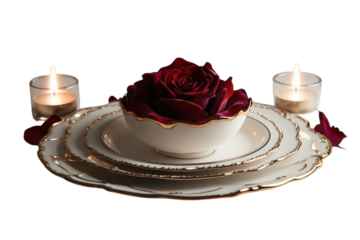 Classic candlelit restaurant table isolated on transparent background