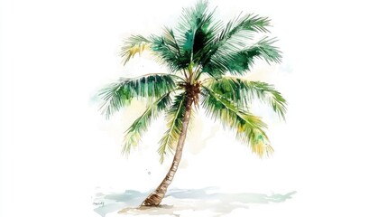 Obraz premium Watercolor palm tree on beach, tropical summer