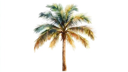Watercolor Palm Tree, Tropical Island, Sunny Sky, Vacation Design