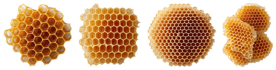 Golden Honeycomb Pieces on Transparent Background