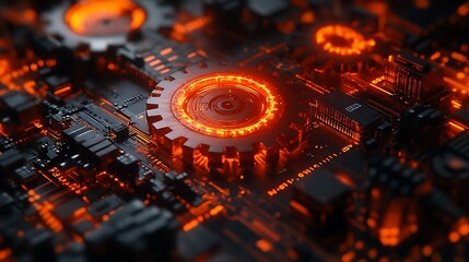 Cinematic Techno Inspired Gears with Orange and Red Illumination