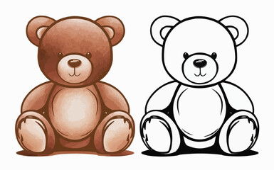 A cute, sitting teddy bear illustration with a brown, shaded bear on the left and a simple black outline bear on the right