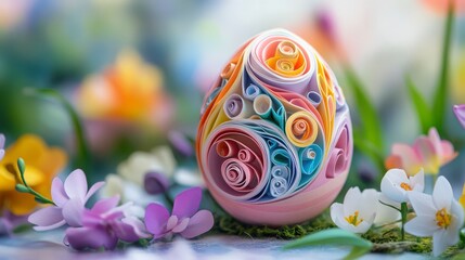 Intricate Paper Quilled Easter Egg in Floral Setting