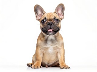 Obraz premium Adorable French Bulldog with Playful Expression Sitting Against White Background