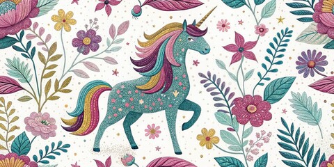 Magical Unicorn Glitter Art Print, Nature Inspired Home Decor, Fantasy Horse Wall Art, Deep Focus, High Resolution