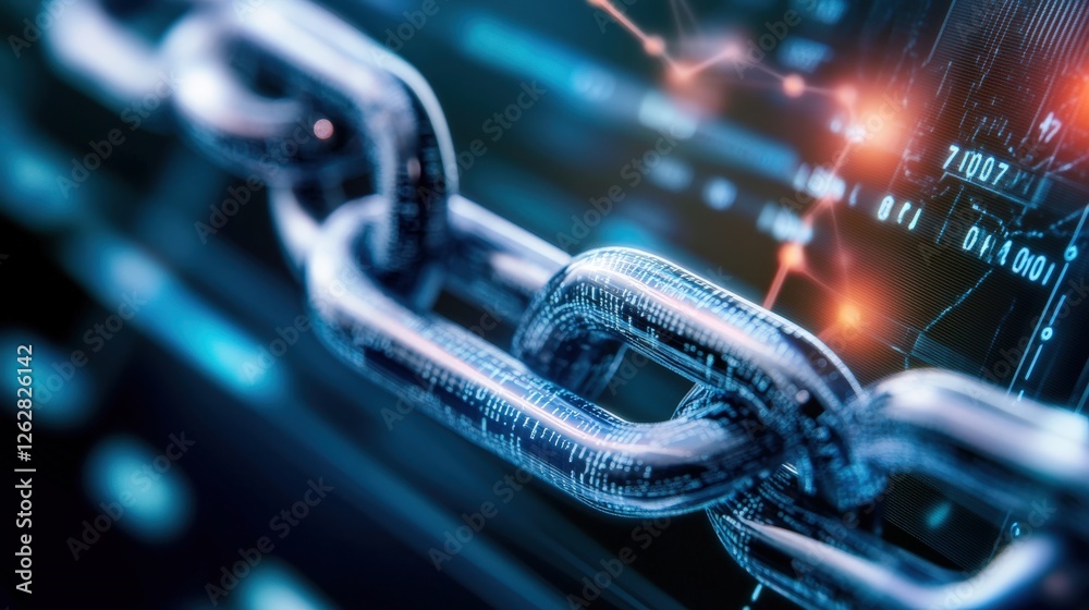 Aufkleber Digital Chain Link Symbolizing Blockchain Technology and Security